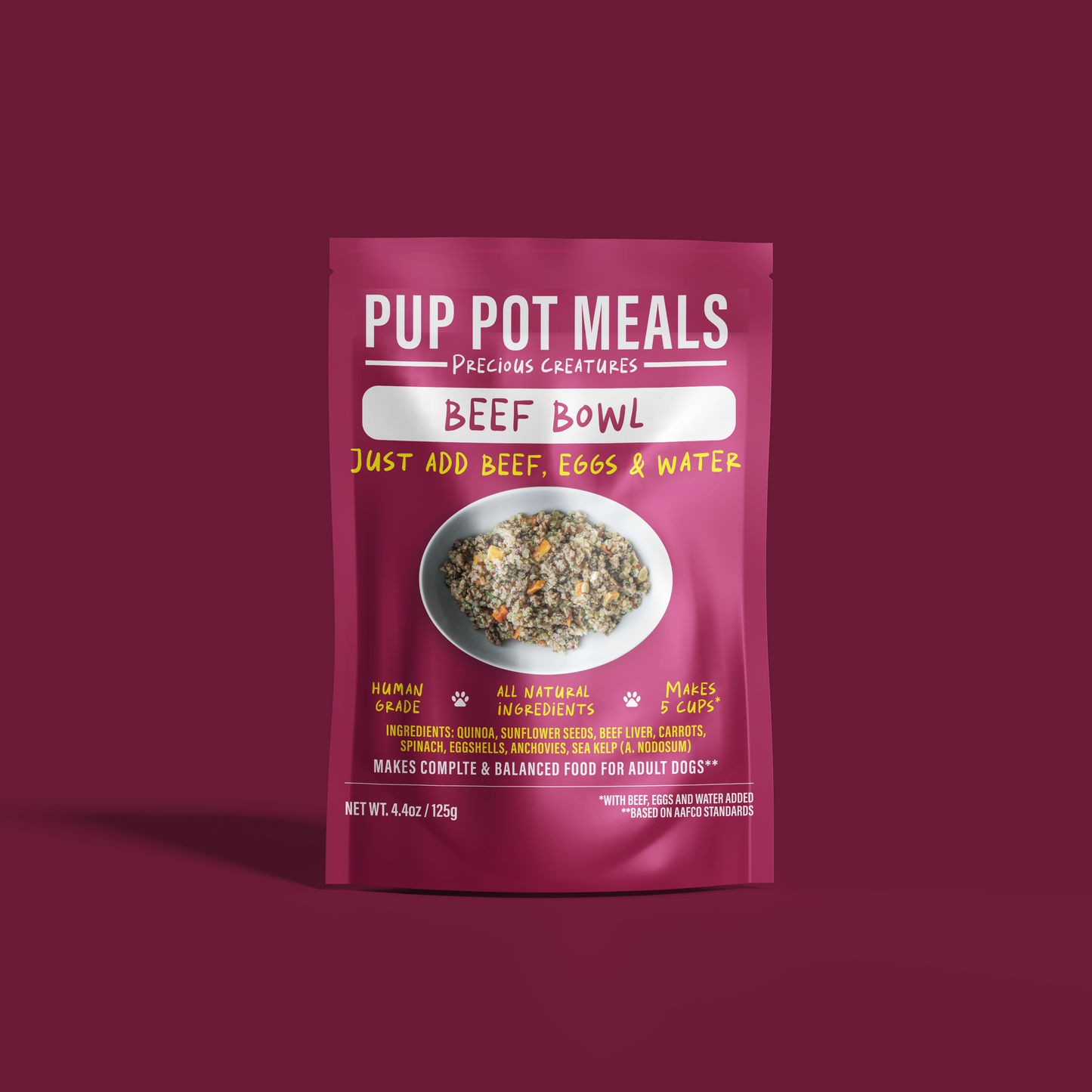 Precious Creatures Beef Bowl - natural home cooked dog food meal mix