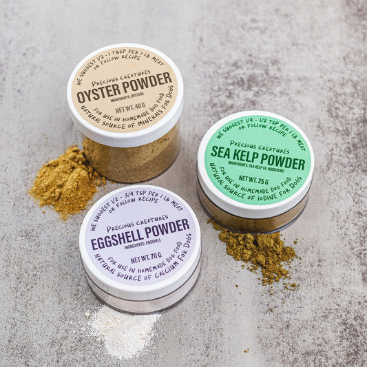 Precious Creatures Sea Kelp Eggshell and Oyster powder trio - vitamins and minerals supplement for dogs